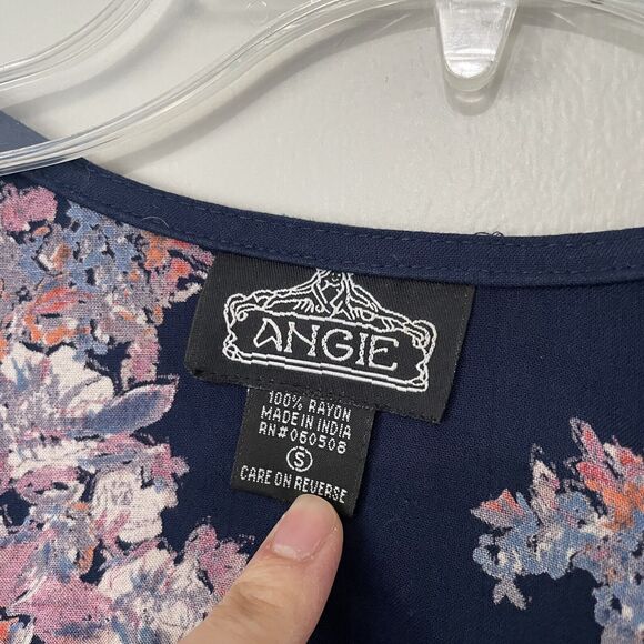 Angie Size S Navy Blue Floral Print Open Front Kimono - Picture 4 of 6